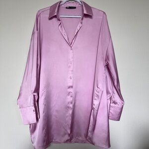 Pink Satin Button Up